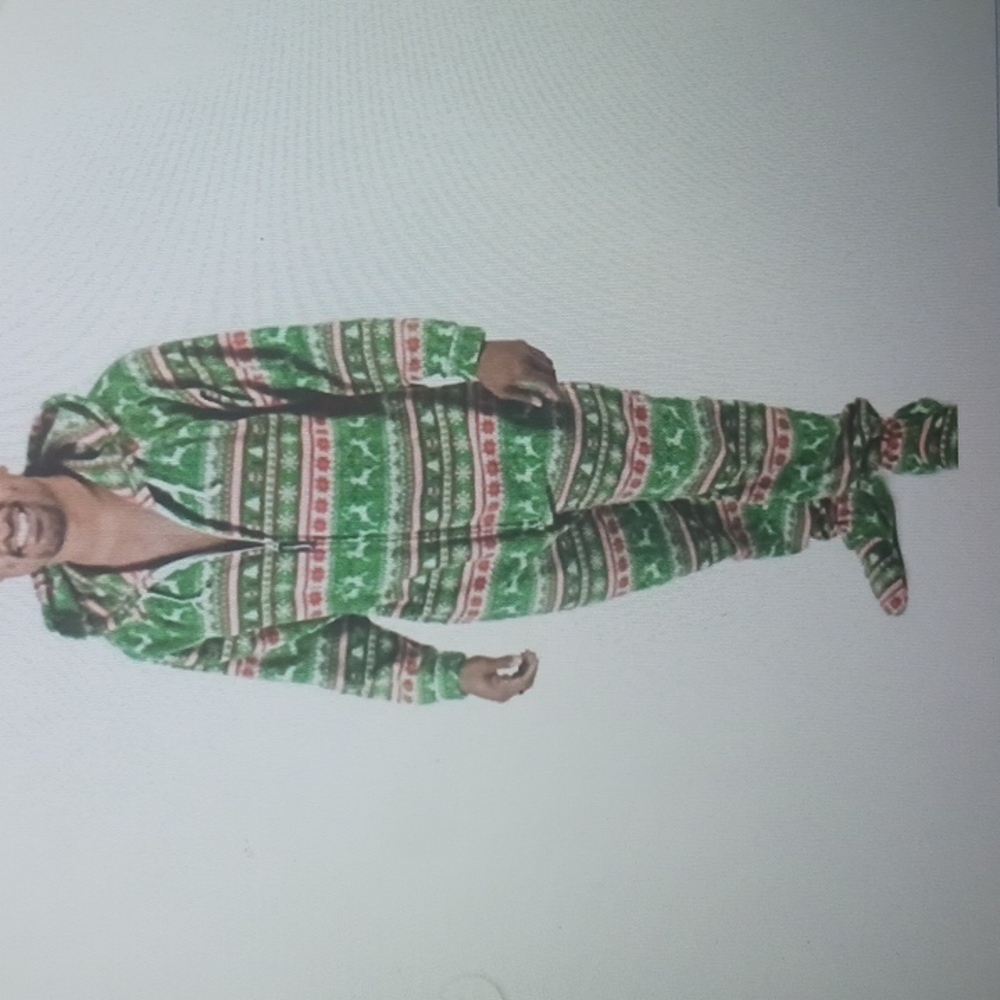 Forever Lazy Christmas One Piece Green, Red Sweater Print Fleece Long Sleeve